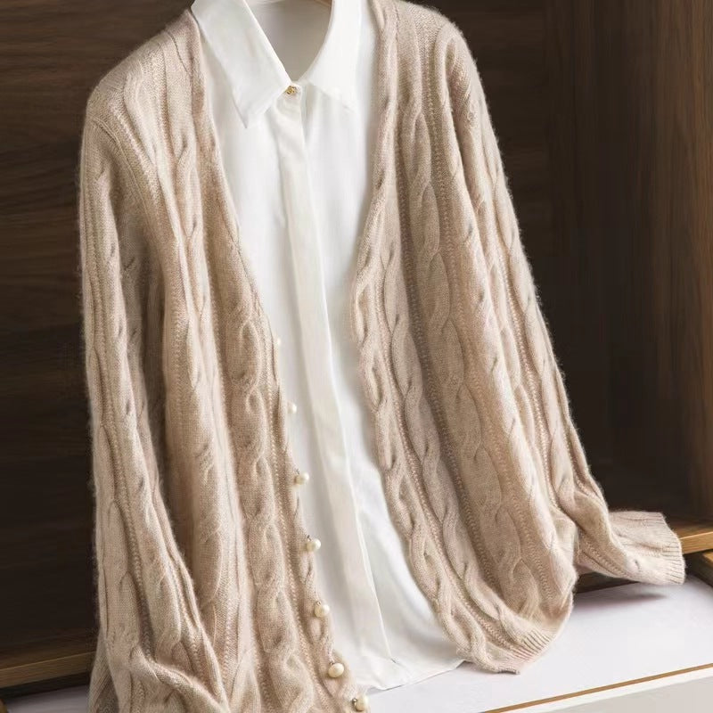 100 Pure Wool Knit Coat Cardigan Collar Loose Twist Autumn/Winter Vintage Cashmere Sweater With Extra Thickness