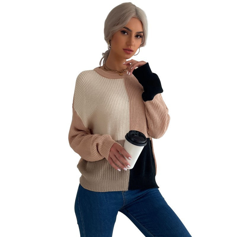 Autumn Winter Casual Shirt Color Long-Sleeved Loose Sweater Set Outside To Wear