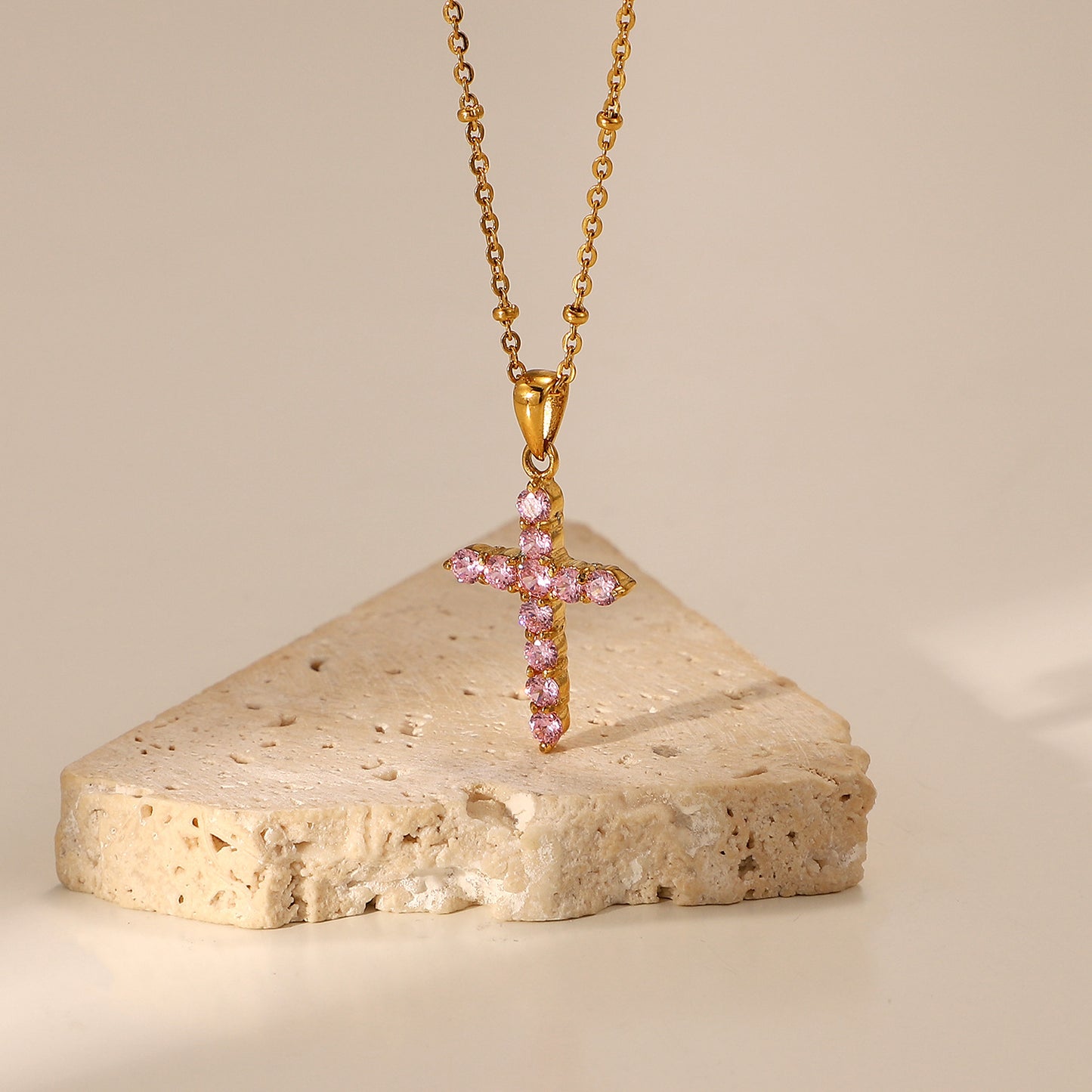 5pcs Accessories Popular Necklace 18K Gold Plated Stainless Steel Zircon Cross Pendant Necklace For Women