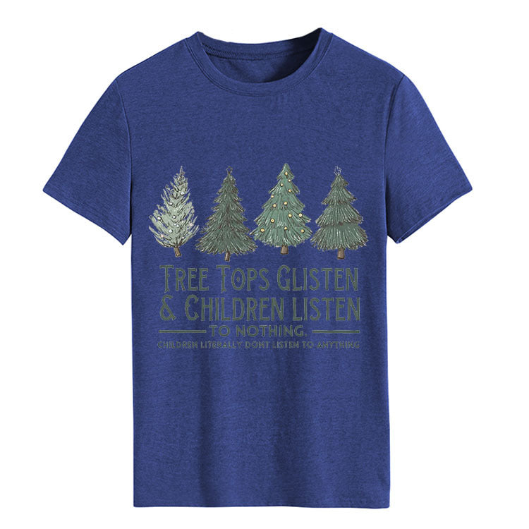 Tree Tops Round Neck Fashion Letter Top Women's T-Shirt Loose Short Sleeves