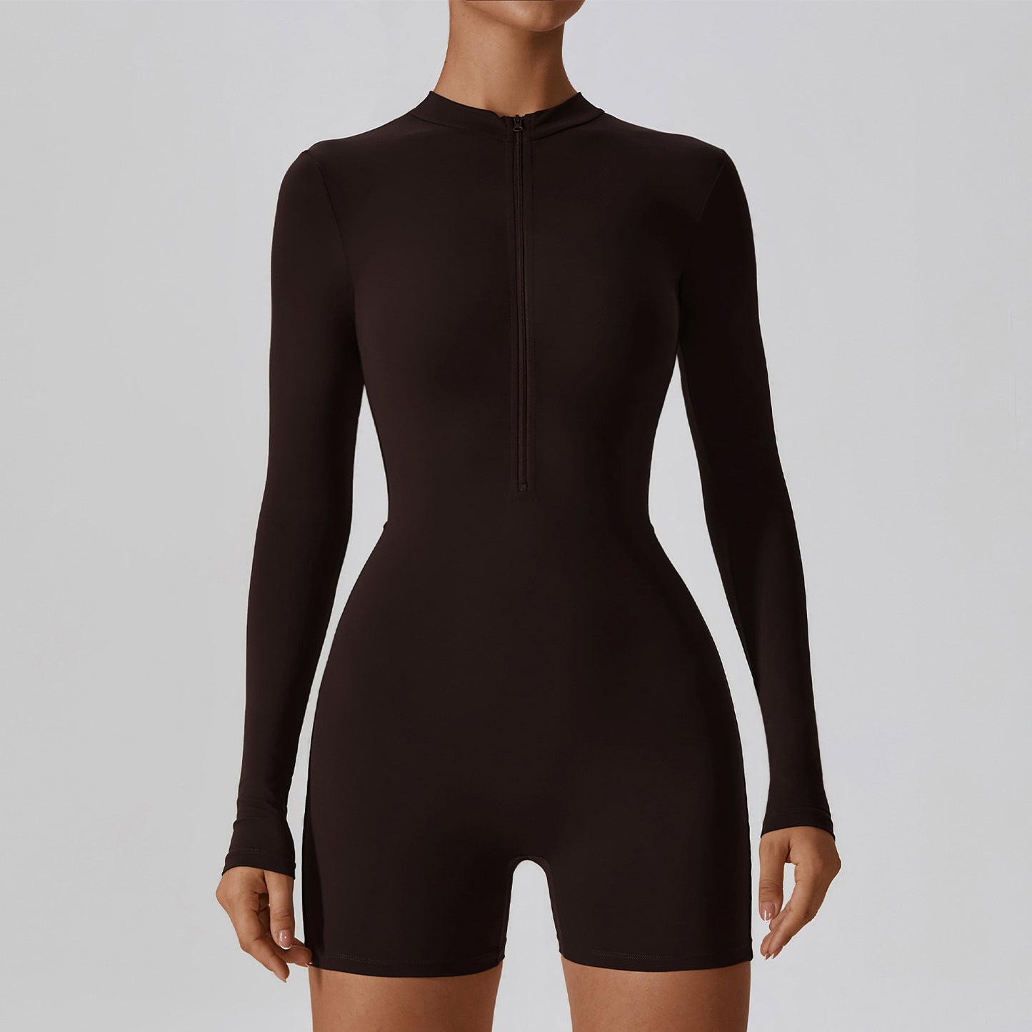 Open Collar Zipper Long Sleeve Jumpsuit Dance Fitness Sports Jumpsuit Sexy Tight Yoga Dress Female