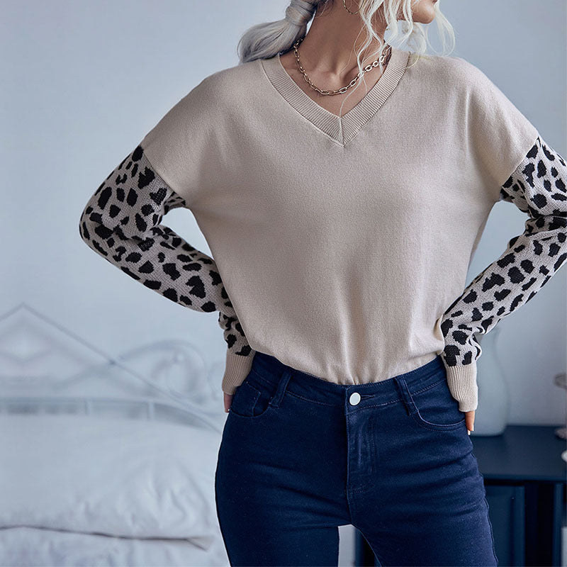 Autumn New Fashion Women's Leopard-Print Long-Sleeved Sweater Women
