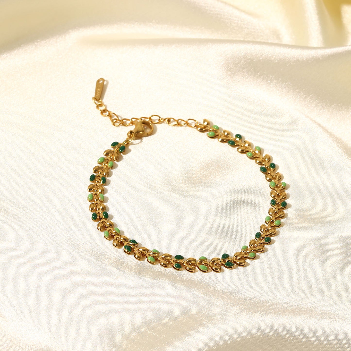 5pcs Women's New Bracelet 18K Gold Green Dripping Olive Leaf Stainless Steel Fashion Bracelet Jewelry
