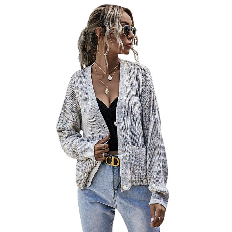 Lazy Wind Knitting Mori Pure Color Point Long-Sleeved Sweater Coat Female Autumn