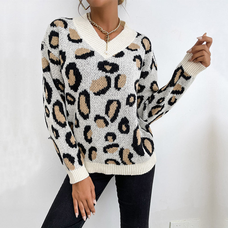 Stylish Leopard Print Knitted Pullover: Women's Autumn & Winter Fashion Sweater