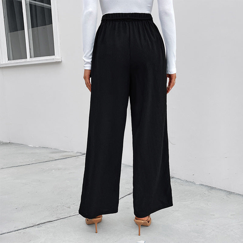 Casual High-Waist Wide-Leg Pants Straight Commuter Casual Pants Spring And Autumn New Loose Lace-Up Pants