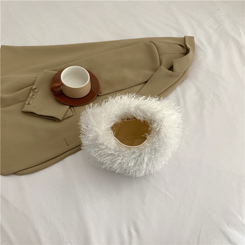 Autumn and Winter Simple Fringe Plush Small Round Handbag