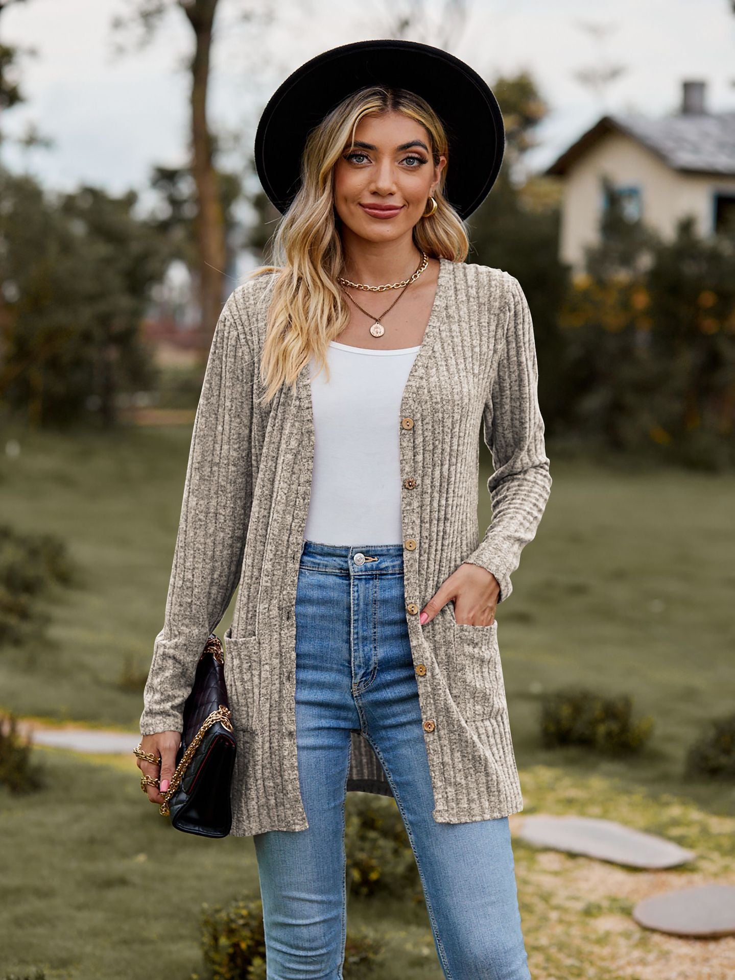 New Fall New Women's Women's Ground Wool Pit Strip Solid Color Long Sleeve Women Cardigan Coat