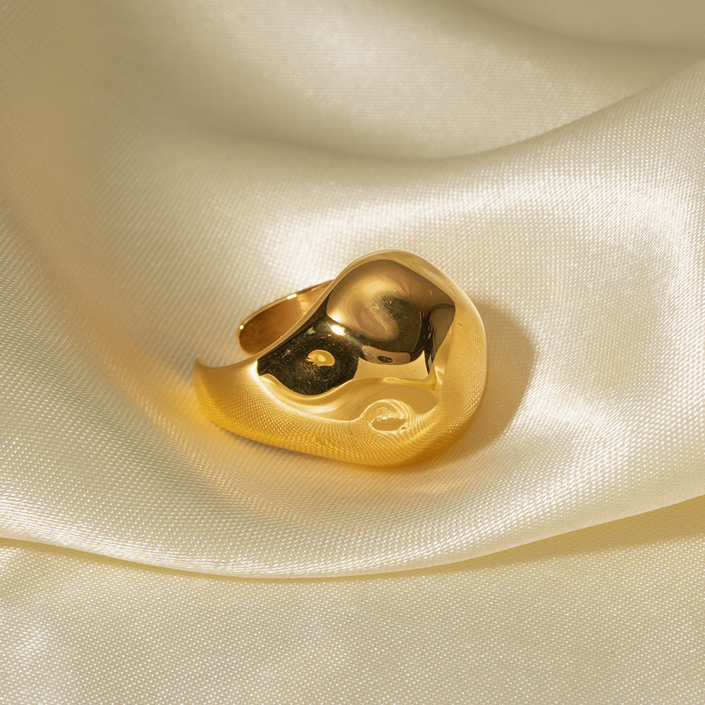 5pcs 18K Gold Stainless Steel Chubby Open Ball Hammer Ring Accessories For Women