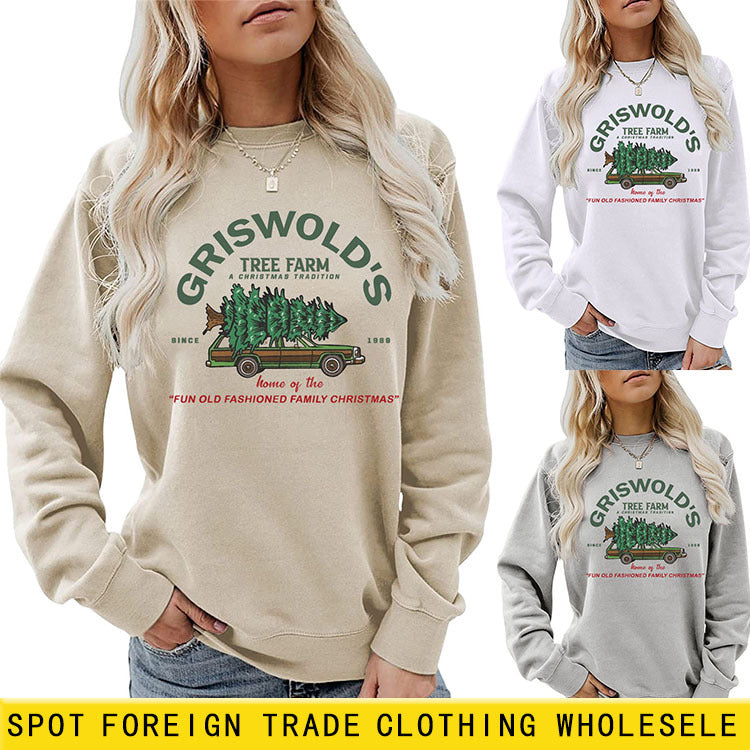 Griswold's Christmas Tree Letter Round Neck Long Sleeve Christmas Plus Size Women's Hoodie