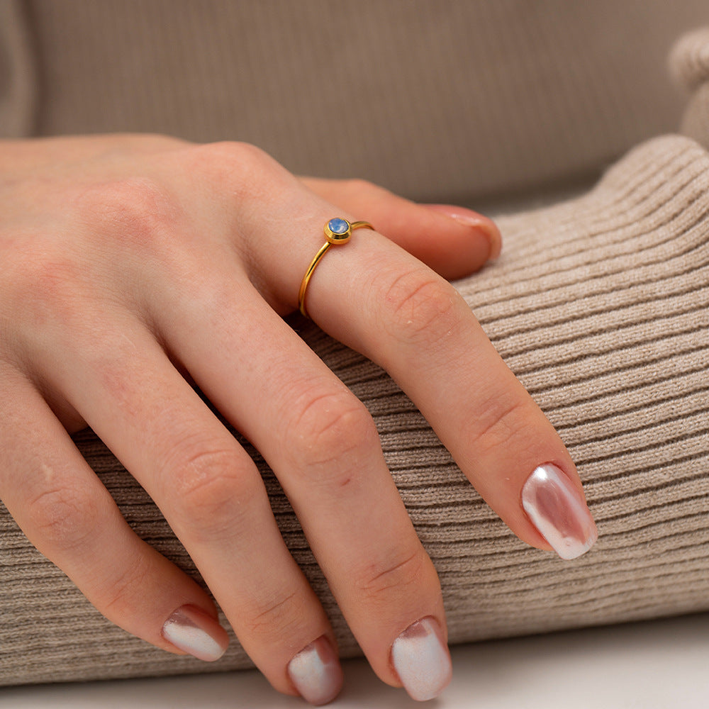 5pcs Fashionable 18K Gold Plated Simple Set With Light Blue Stone Open Ring Fashion Does Not Fade Jewelry