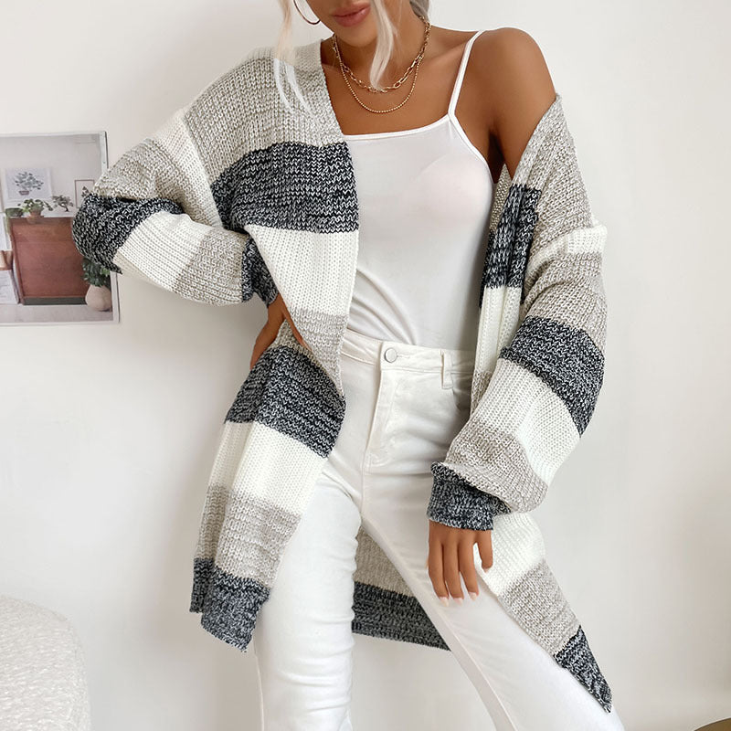 Autumn And Winter New Women's Long Buttonless Color Sweater Coat