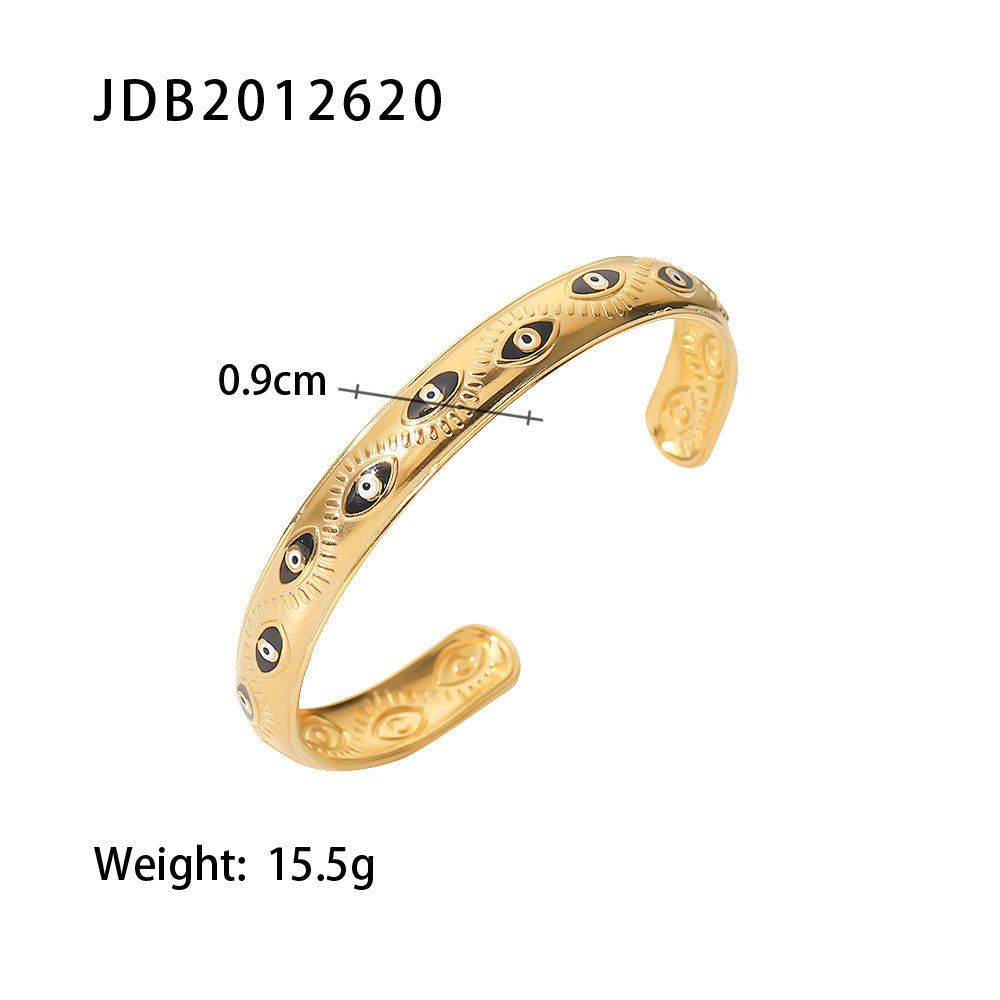 5pcs 18K Gold Plated Open Bracelet Stainless Steel Bracelet Eye Adjustable Ladies Titanium Steel Fashion All-Match Bracelet Accessories