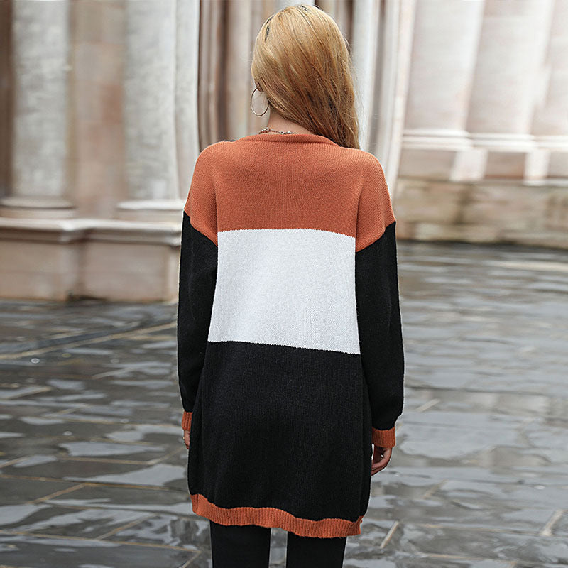 New Autumn And Winter Fashion Women's Long Sleeve Color Sweater Cardigan Long
