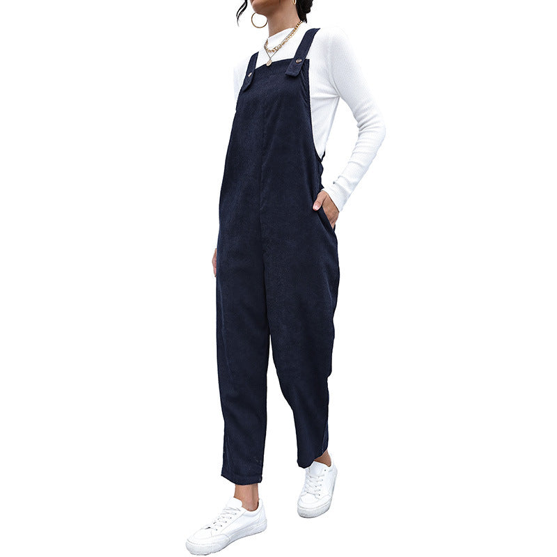 Autumn New Clothing Warm Corduroy Pants Loose Solid Color Overalls