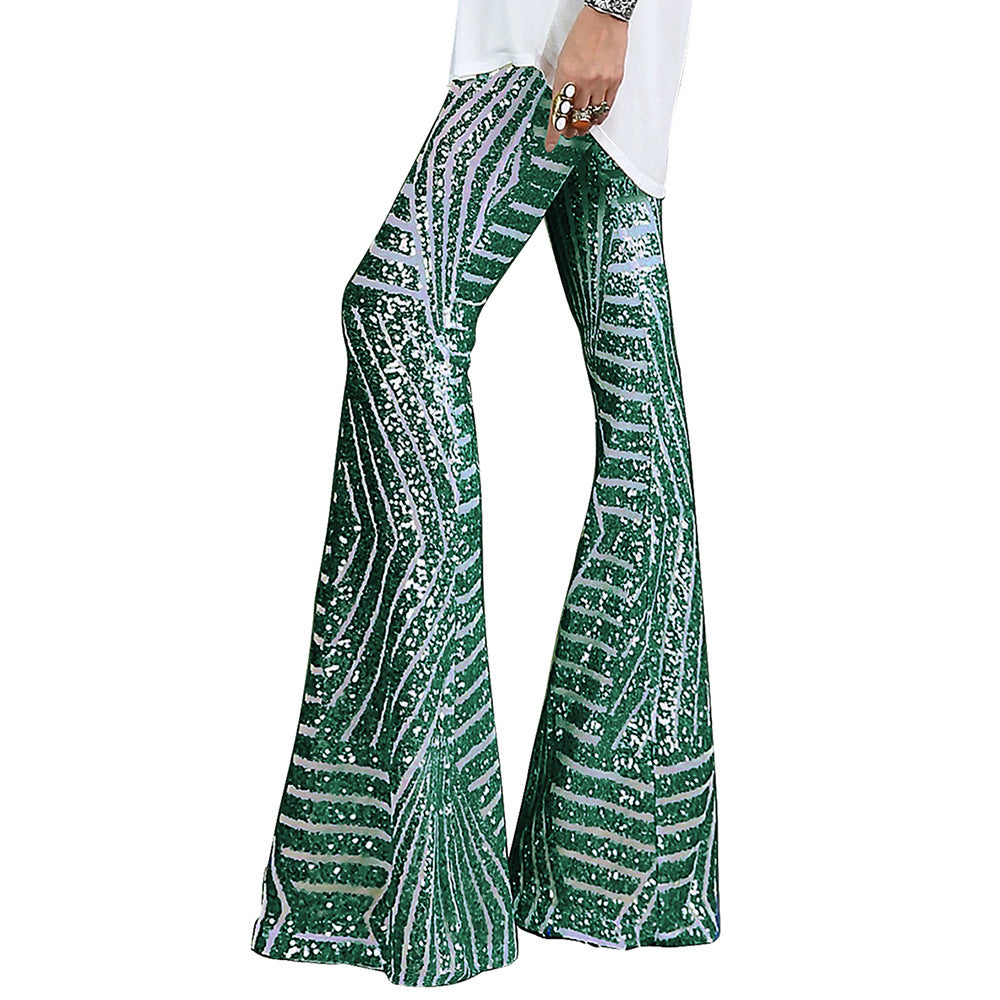 Summer New Fashion Trend Sequin Casual Pants Women High Waist Loose Straight Leg Trousers Women