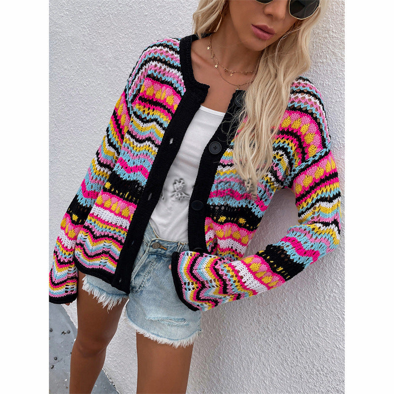 Rainbow Striped Sweater Cardigan for Women