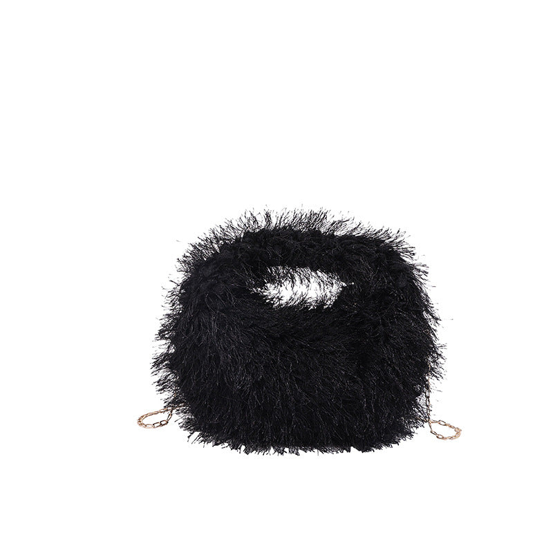 Autumn and Winter Simple Fringe Plush Small Round Handbag