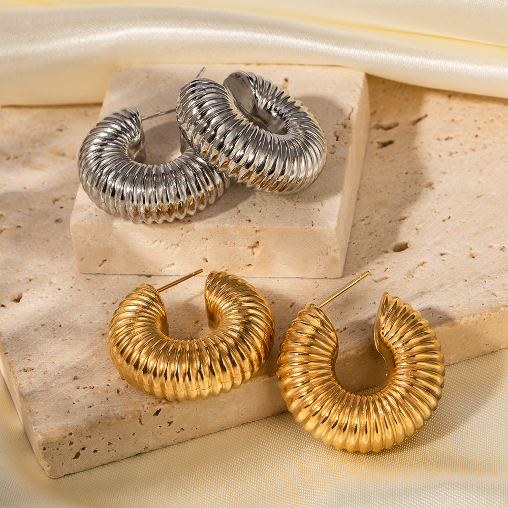 5pcs Fashion Simple With Stainless Steel Stud Earrings 18K Gold Stainless Steel Large Snail Shell Earrings Jewelry Women