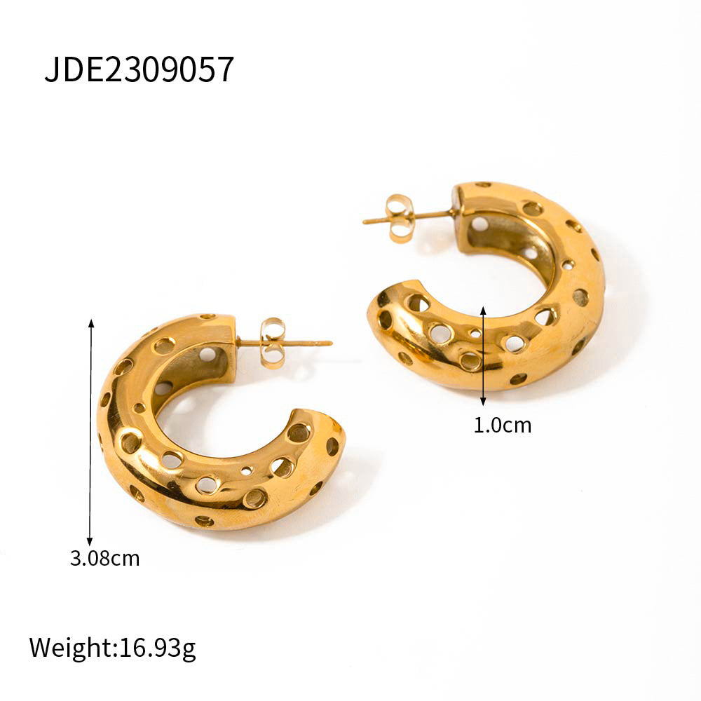 5pcs Fashion 18K Gold Stainless Steel 18K Gold Stainless Steel Round Hollow C-Shaped Earrings Earrings Studs