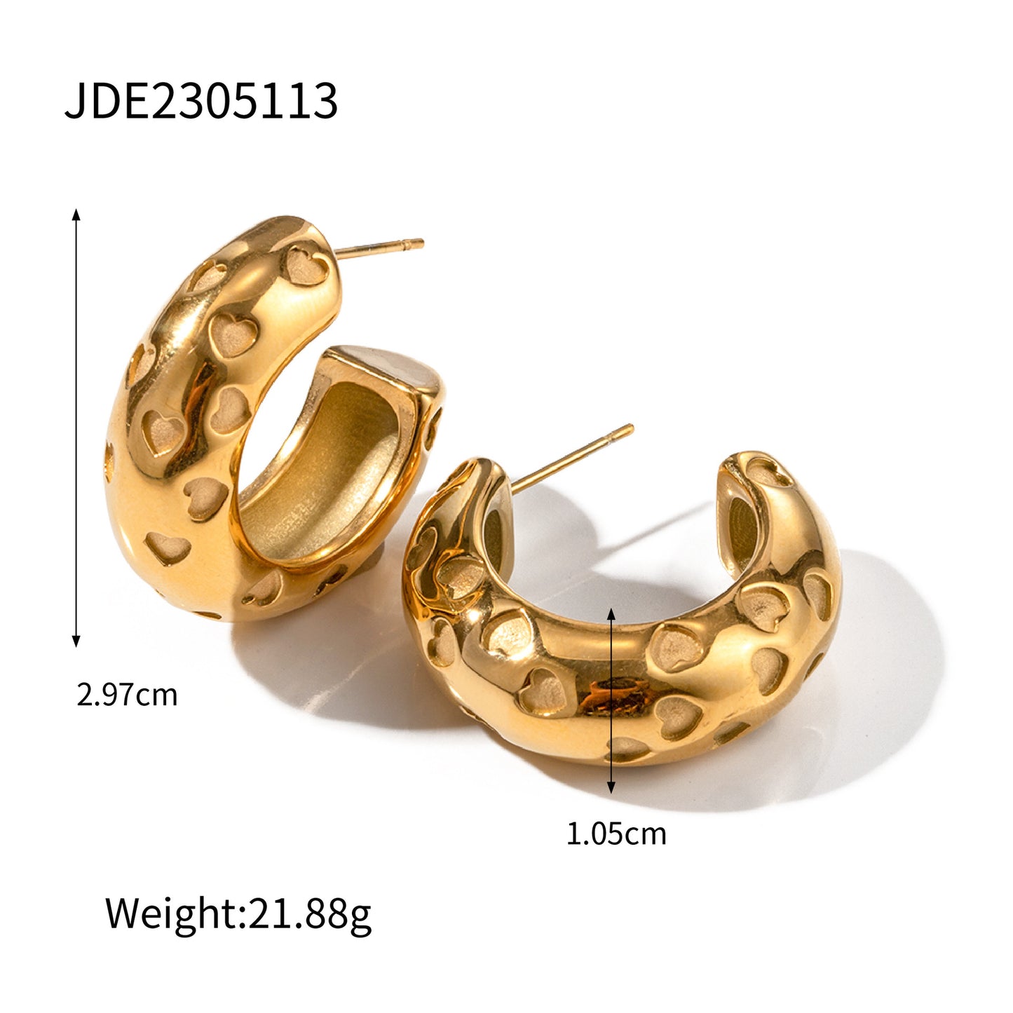 5pcs 18K Pure Gold Stainless Steel Thick Cylindrical Hollow Love Earrings Do Not Fade Jewelry