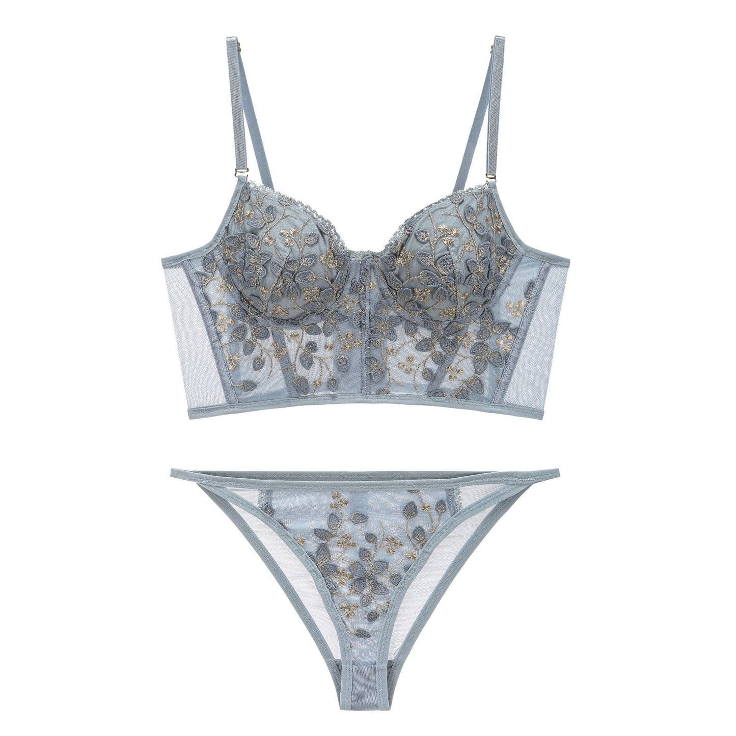 Comfortable Embroidered Lace Fishbone Waistcoat Long Lingerie Set Girls Sexy Lace Bra