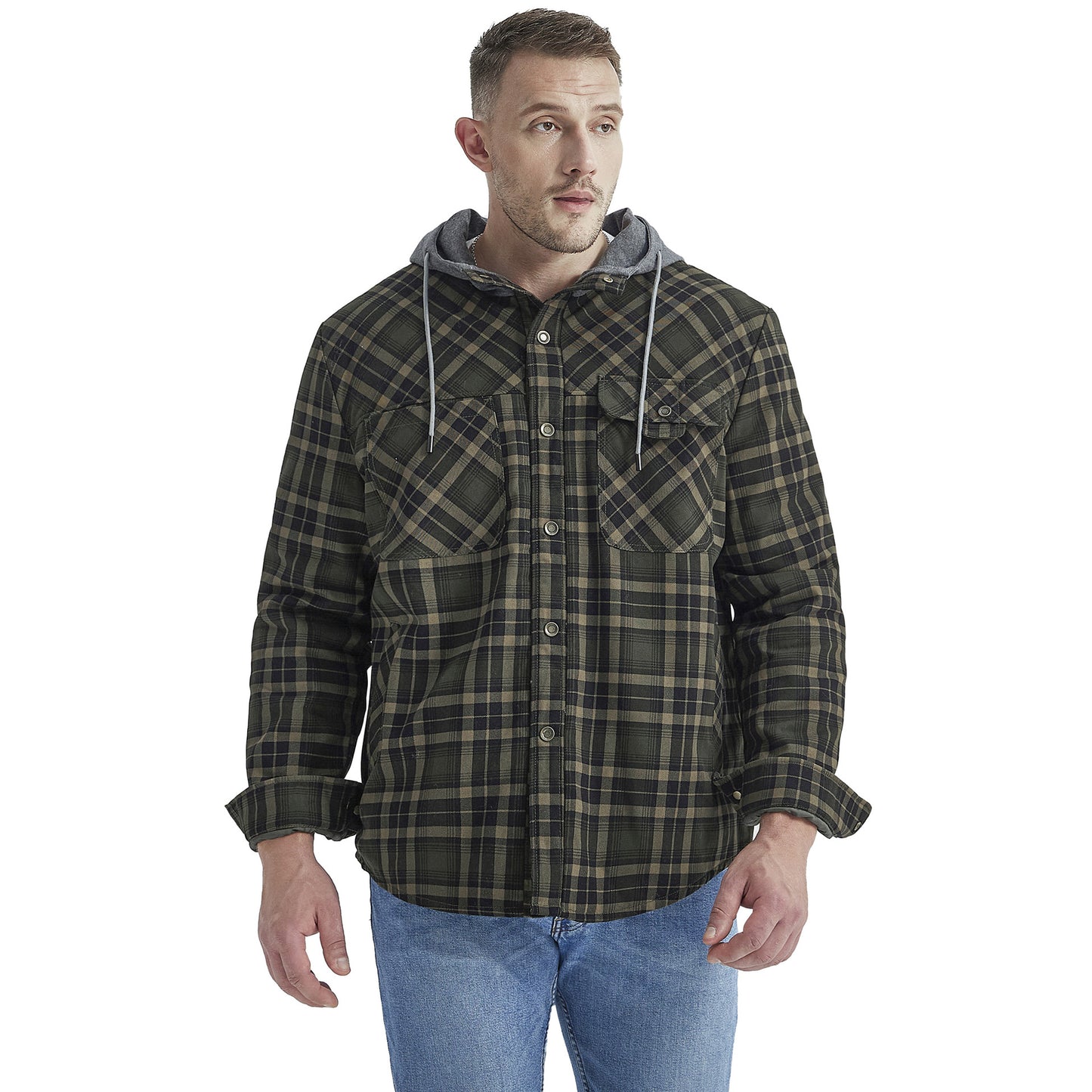 Men's Coat Plaid Shirt Plus Fleece Large Size Winter Windproof Warm Hooded Cotton Jacket
