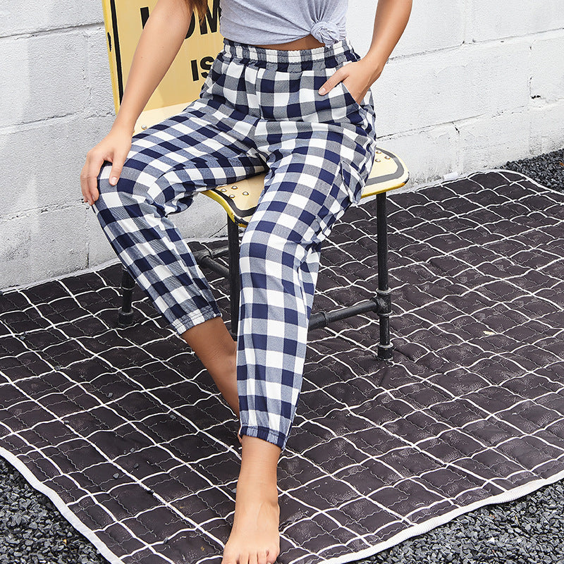 Plaid Casual Pants Women's Pants Small Foot Pants Pencil Pants Fashion High-Waisted Slim-Fit Pants Nine Point Pants