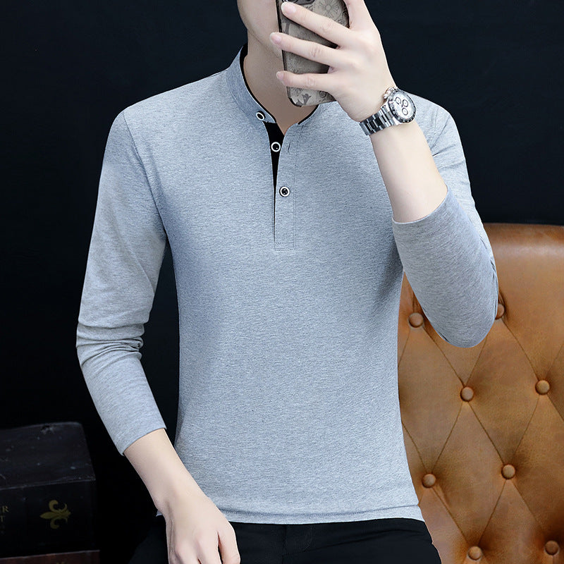 Autumn Cotton Men's Long Sleeve T-Shirt Men's Polo Shirt Casual Lapel Business Men's Clothing Base Shirt