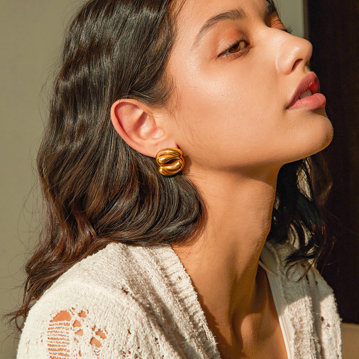 5pcs Hot 18K Gold Stainless Steel Drop Interlace Earrings Titanium Steel Niche Irregular Earrings