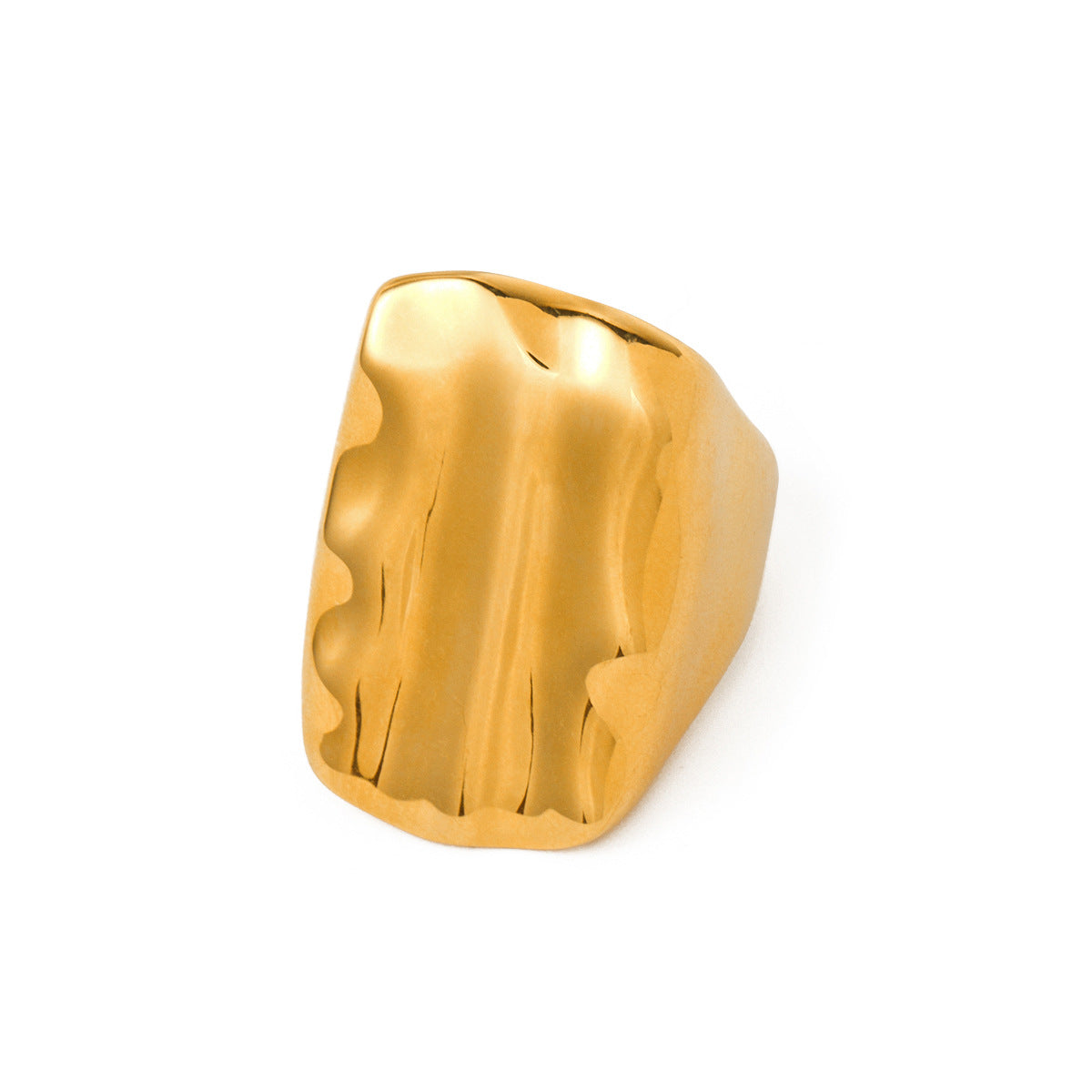 5pcs 18K Gold Stainless Steel Rectangular Embossed Ring No. 7