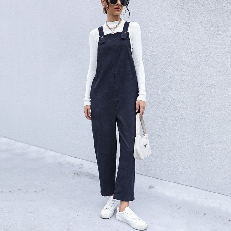 Autumn New Clothing Warm Corduroy Pants Loose Solid Color Overalls