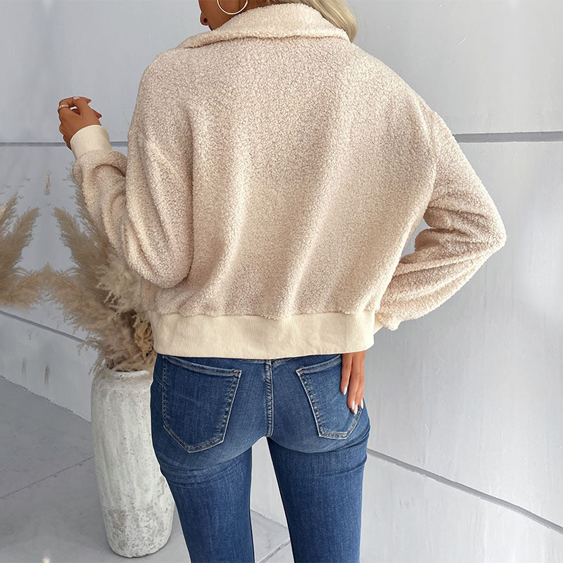 Autumn and Winter Women's Solid Color Lapel Lamb Wool Coat