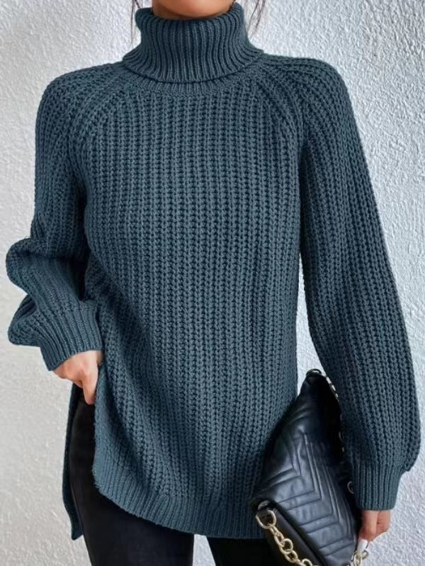 Autumn/Winter New Rotator Sleeve High-Lapel Mid-Length Sweater Dress