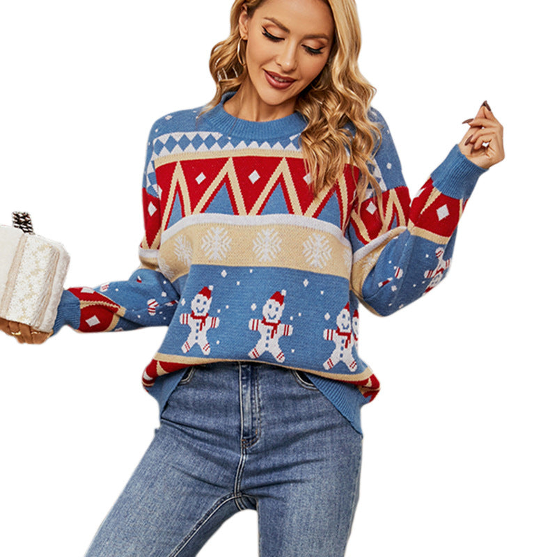Christmas Sweater Autumn And Winter Pullover Snowflake Color Christmas Holiday Sweater Female