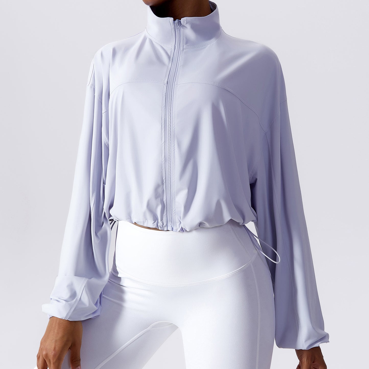 Summer Running Speed Dry Fitness Sun-Protective Clothing Female Zipper Stand Collar Loose Sports Shirt Ice Silk Sunscreen Coat