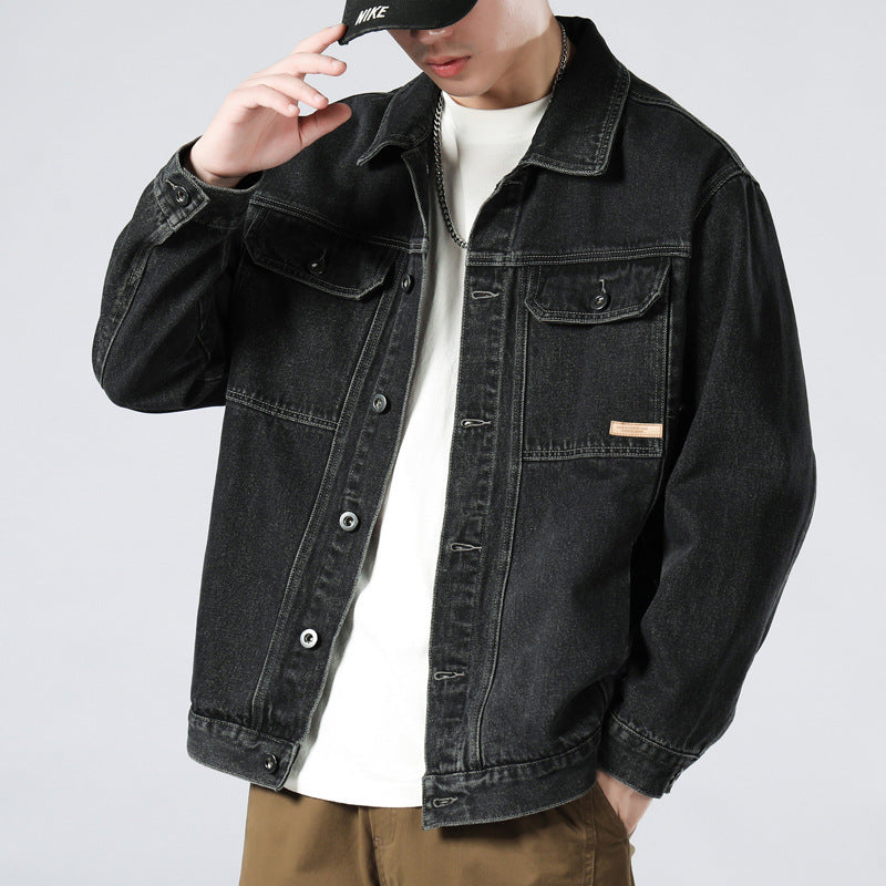Heavy Denim Coat Male Spring And Autumn New Fashion Handsome Cargo Jacket Loose Large Size Washed Coat