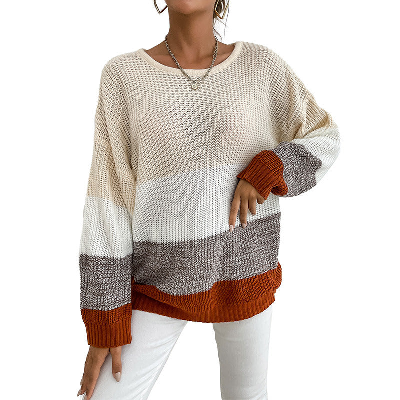 Autumn and Winter ern Style Pullover Sweater with Round Neck and Vibrant Colors