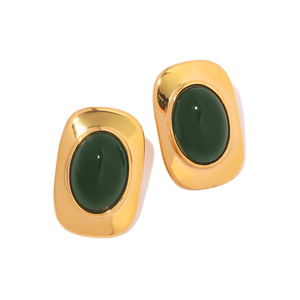 5pcs Jewelry 18K Gold Retro Light Luxury Of Oval Earrings Fashion All Matching Earrings