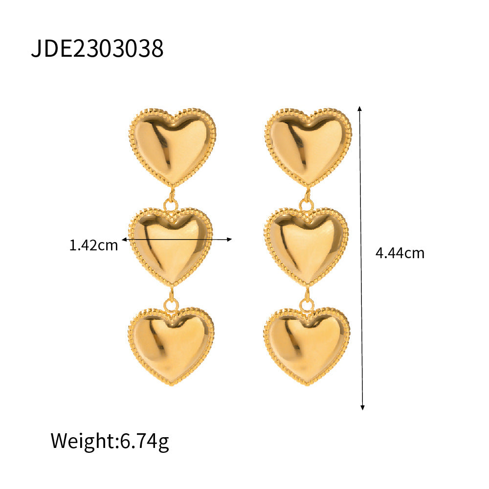 5pcs 18K Gold-Plated Stainless Steel Triple-Edged Love Tassel Earrings With Titanium Steel Earrings