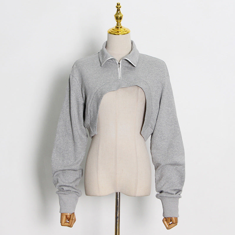 Casual Temperament Spring Lapel Fashion Short Hoodie + Printed Chest + High Waist Wide Leg Trousers Woman