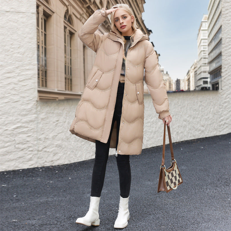 Fashionable Temperament Cotton-Padded Jacket Women's Mid-Long Winter New Down Padded Jacket Long Sleeves Over The Knee Loose Waist Cotton-Padded Jacket Tide
