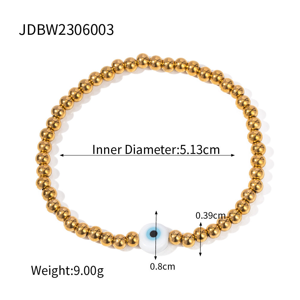 5pcs 18K Gold Stainless Steel /4Mm Devil's Eye Stretch Bracelet Accessory
