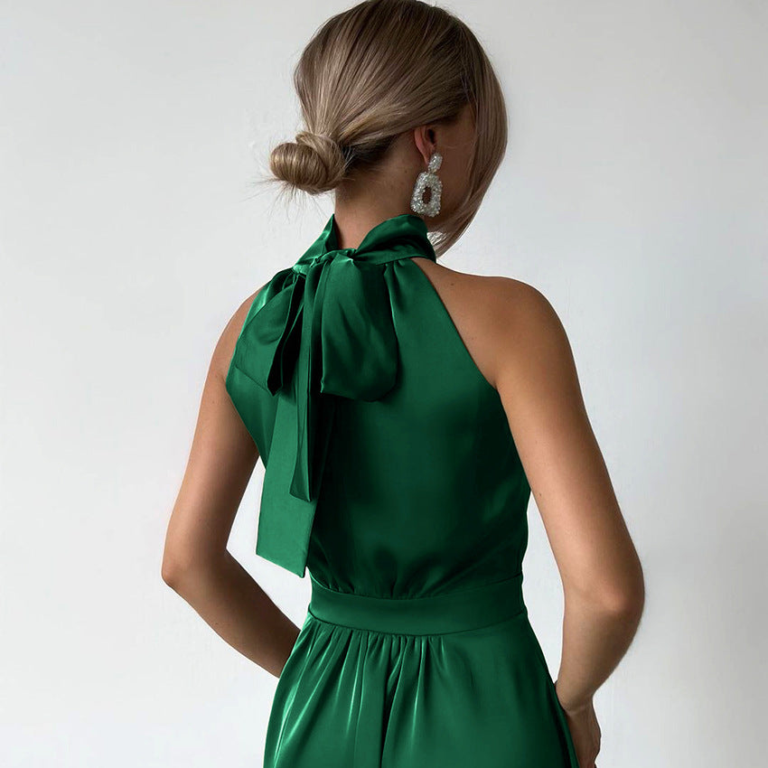 Satin Halter Dress Temperament Christmas Green Dress Dress For Women