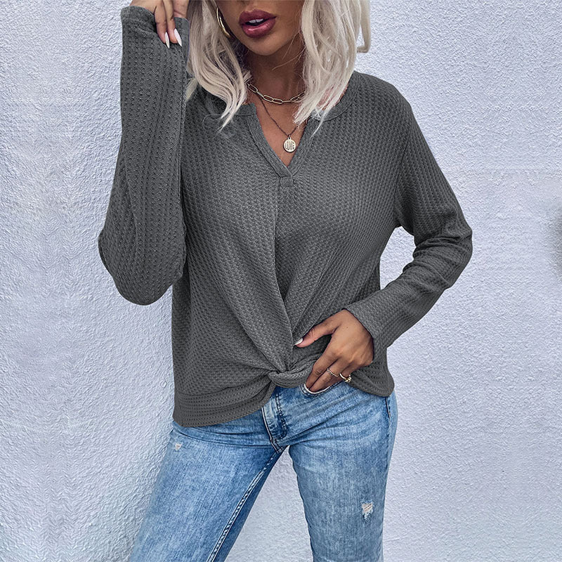 Autumn New Waffle Knot Thin Solid Color Bottom Knitwear