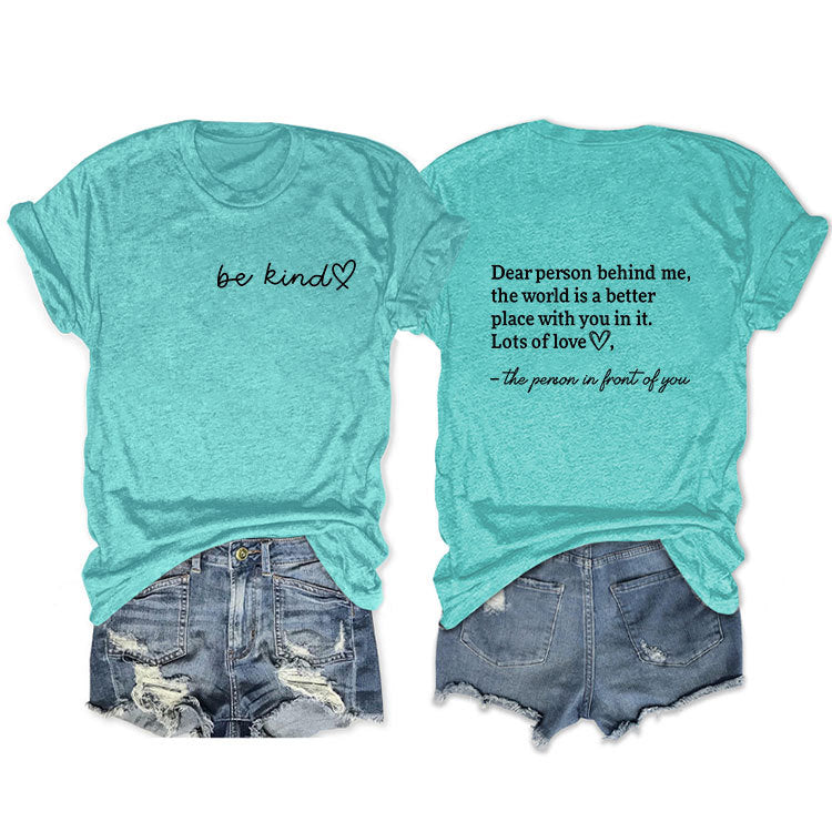 Front And Back Printed Short Sleeve Dear Person Behind Me Loose Fashion T-Shirt