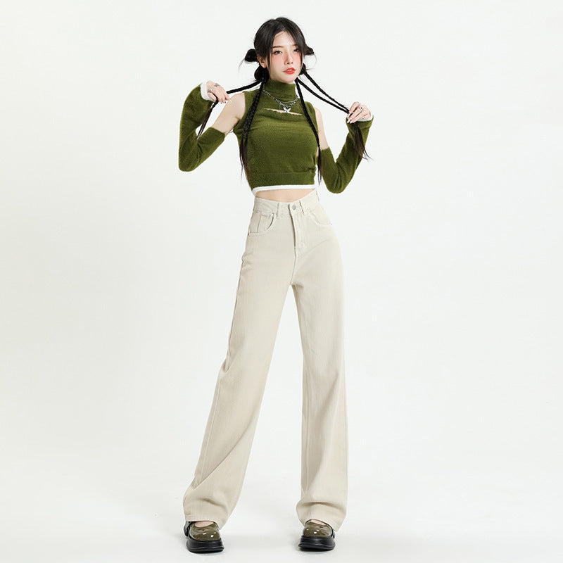 Purple Wide Leg Jeans Women's Autumn Loose Slim High Waisted Wide Leg Pants Women's Autumn And Winter Jeans Floor Length Pants Straight Leg Pants