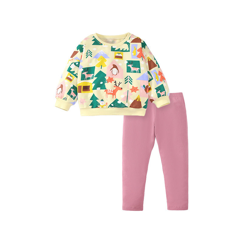 Girls Set Long Sleeve Children's Hoodie Set Autumn Cute Girl Pants Set
