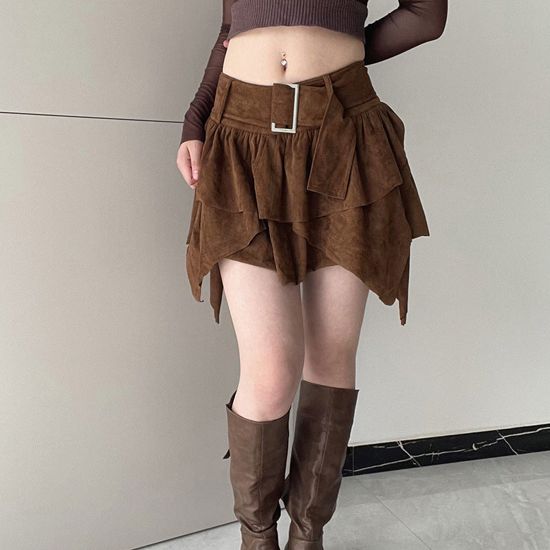 Spice Girls Y2K Sexy A-Line Skirt Summer Vintage Multi-Layer Big Belt Irregular Skirt Low Waist Half Skirt