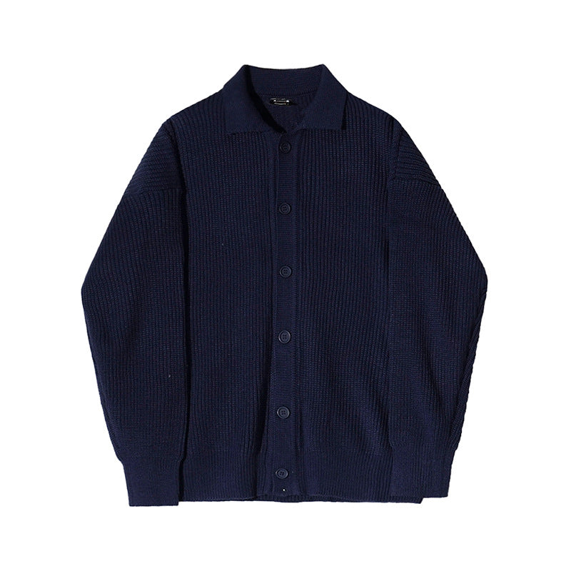 Solid Color Lapel Sweater Cardigan Coat Men's Autumn Sweater Casual Lazy Wind Top